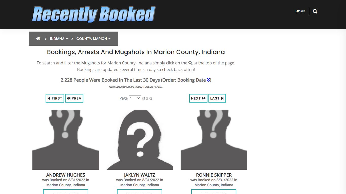 Recent bookings, Arrests, Mugshots in Marion County, Indiana